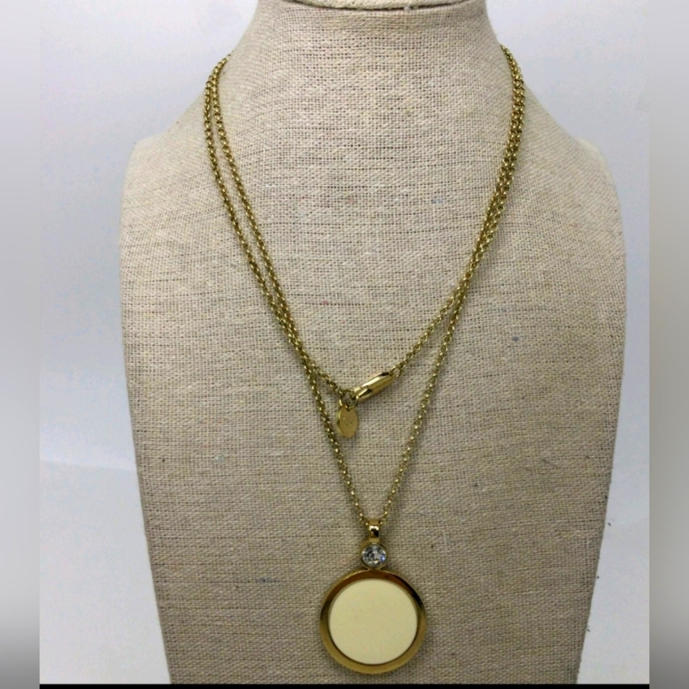 Dyrberg Kern Goldtone Cream Enamel Pendant Chain Necklace 38"